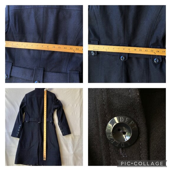 Womens Navy Blue Wool Trench Coat Peacoat Jacket Size Small S Made in Ukraine - Picture 16 of 16
